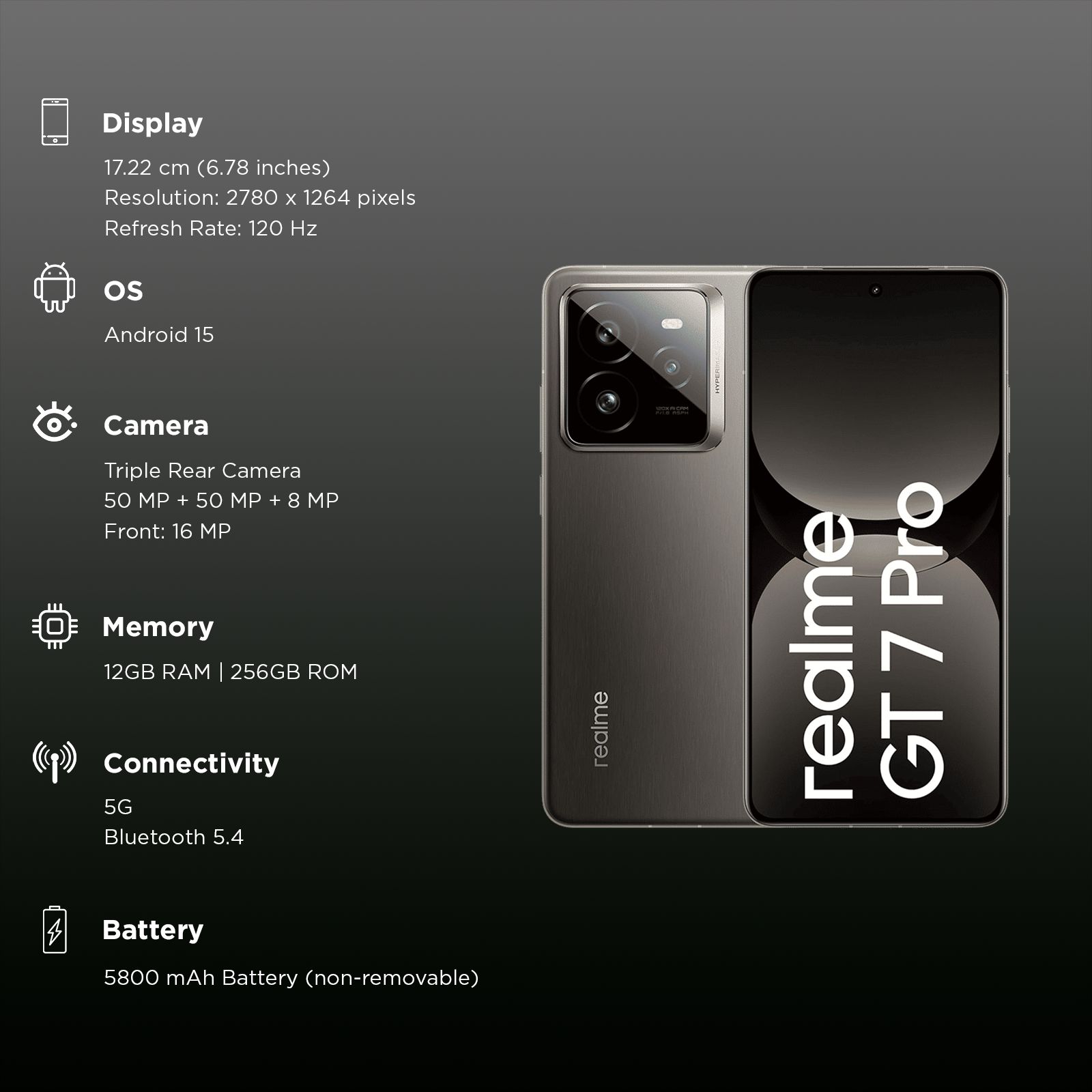 Buy realme GT 7 Pro 5G (12GB RAM, 256GB, Galaxy Grey) Online - Croma